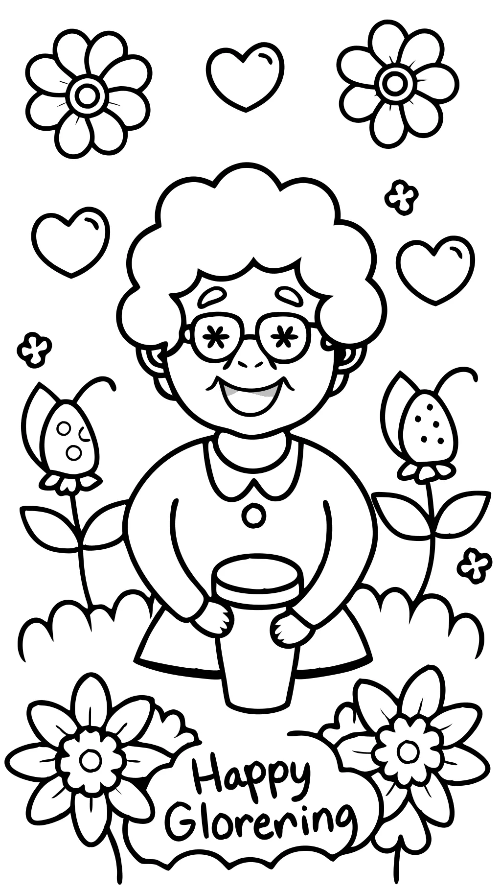 coloriage de grand-mère de la fête des mères heureuse